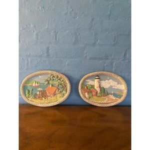 Pair Vintage Hershey Molds 1981 Seaside Plaques Fishing Lighthouse 7" by 10"